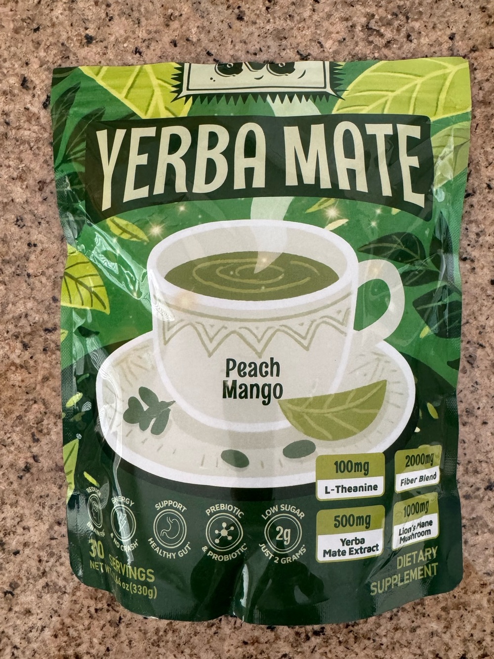 QVQ Yerba Mate Instant Tea Powder, 4-in-1 Peach Mango Super Drink | 30 Servings